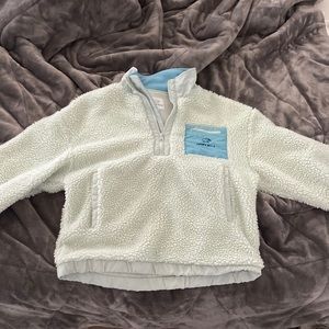 Ivory Ella Smoke Quarter Zip Relaxed Sherpa Jacket SMALL